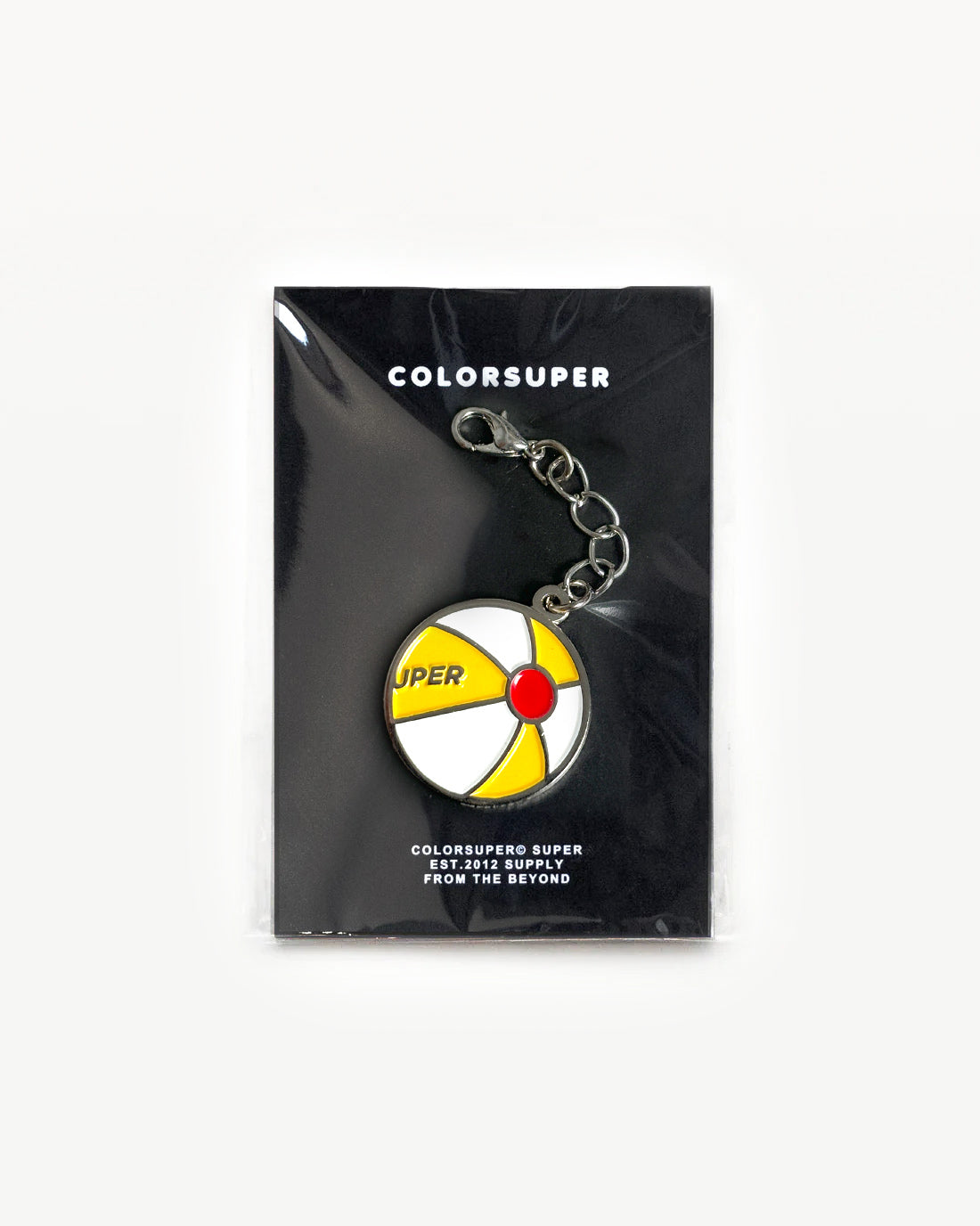 Chrome yellow beachball bikini charm with lobster clasp.