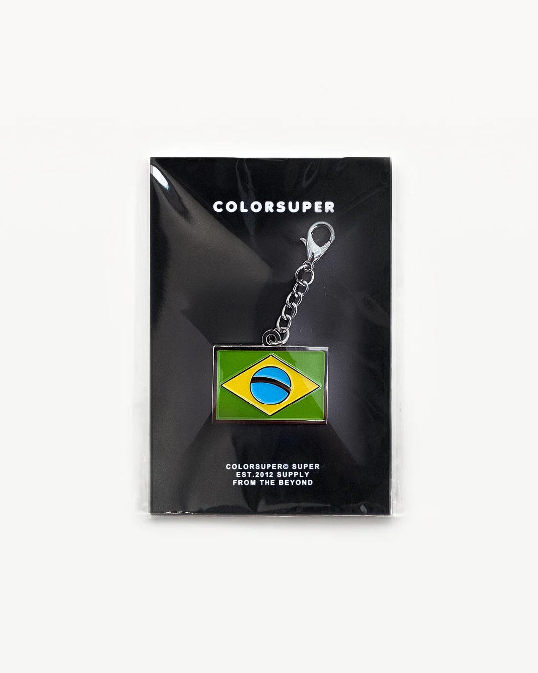 Chrome Brazil Flag bikini charm with lobster clasp.