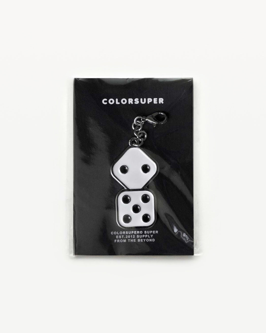 Chrome dice bikini charm with lobster clasp.