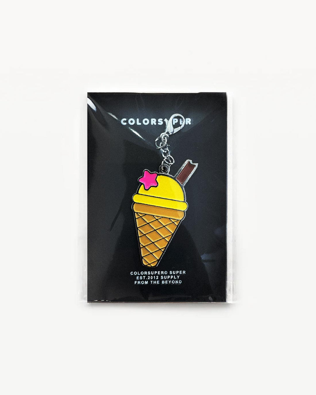 Chrome ice cream cone bikini charm with lobster clasp.