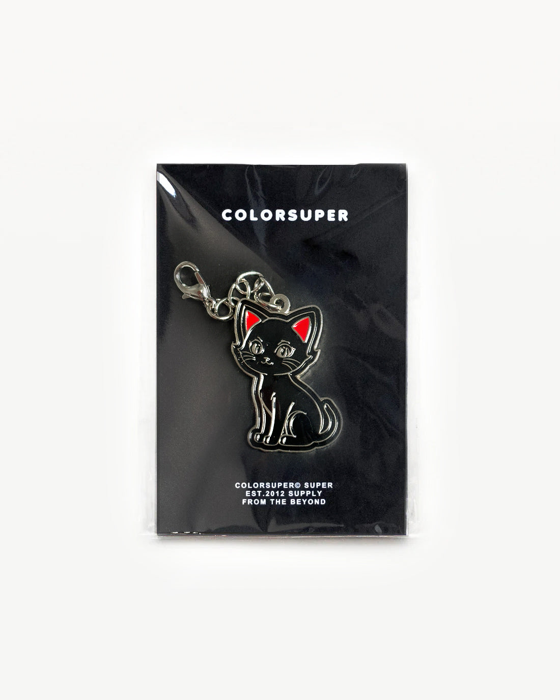 Chrome kitty kat bikini charm with lobster clasp.