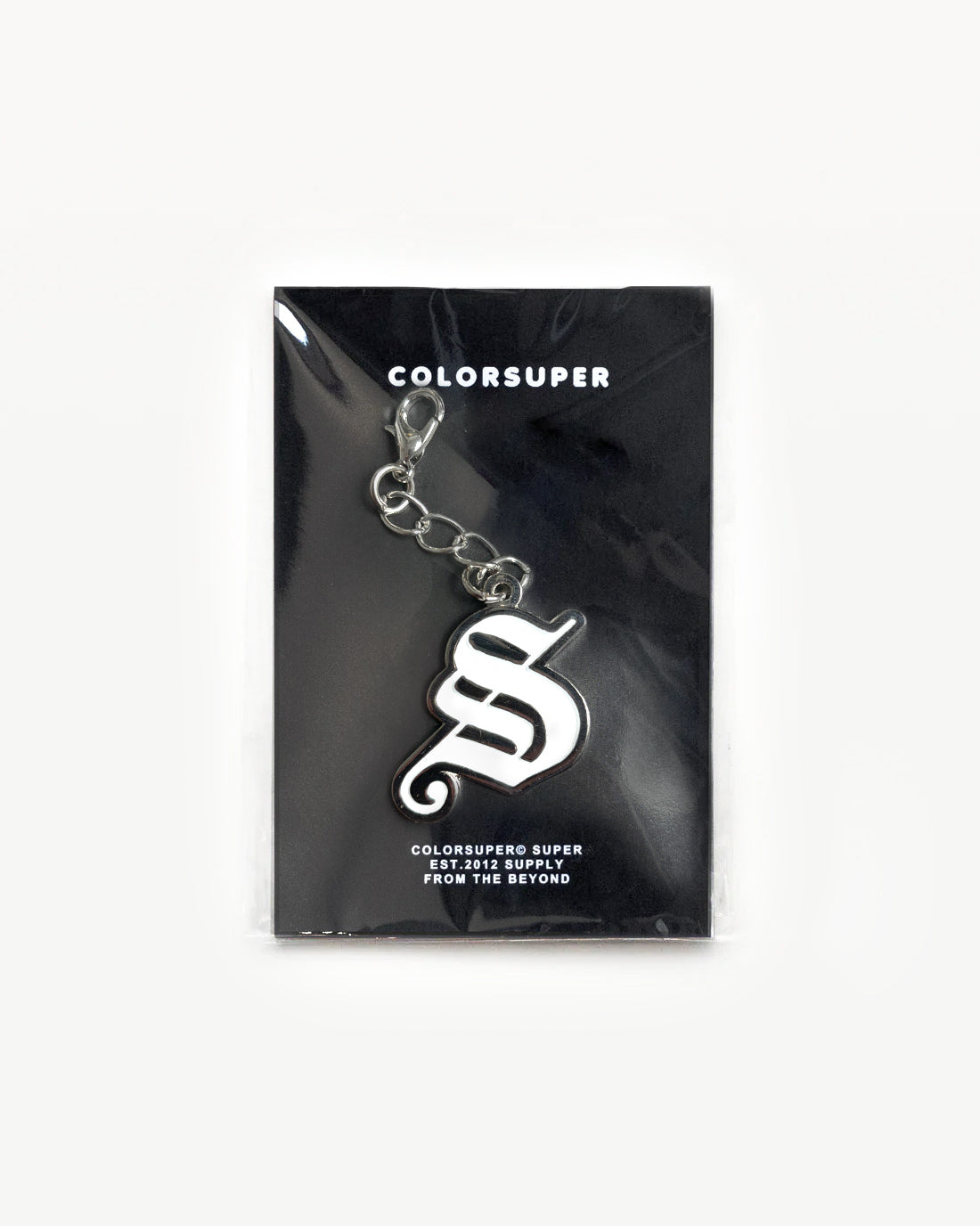 Chrome letter S gothic bikini charm with lobster clasp.