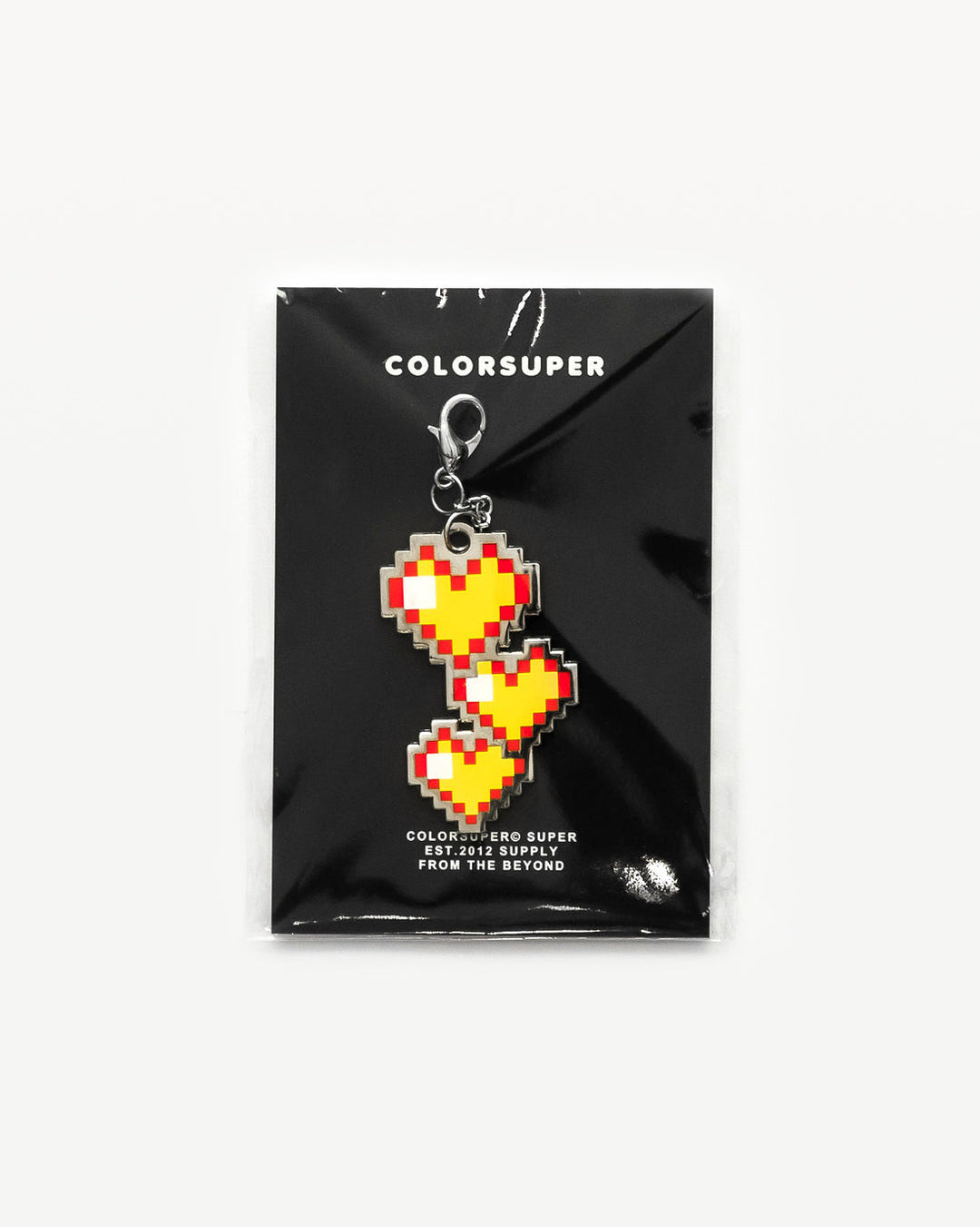 Chrome fire hearts bikini charm with lobster clasp.