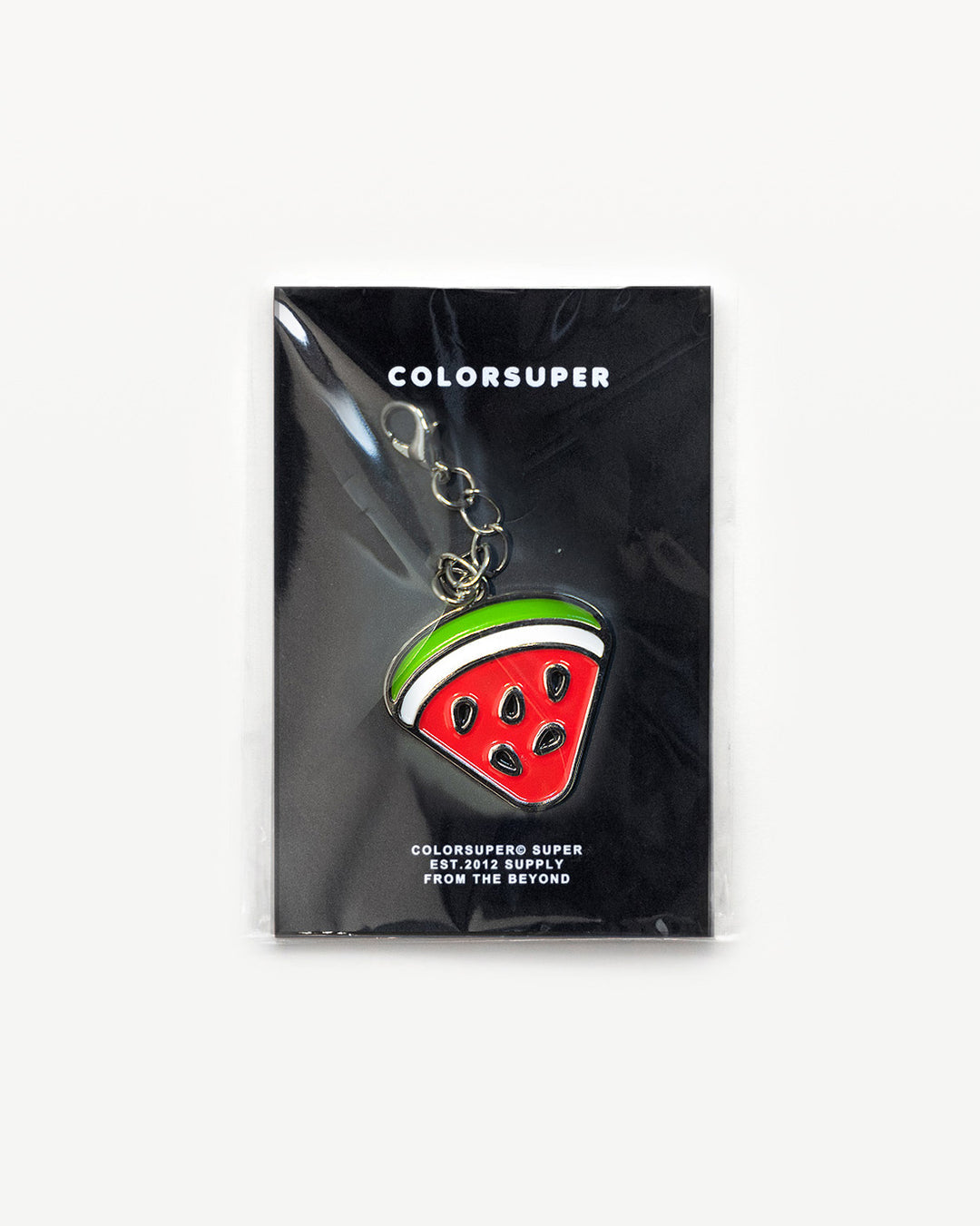Chrome watermelon bikini charm with lobster clasp.