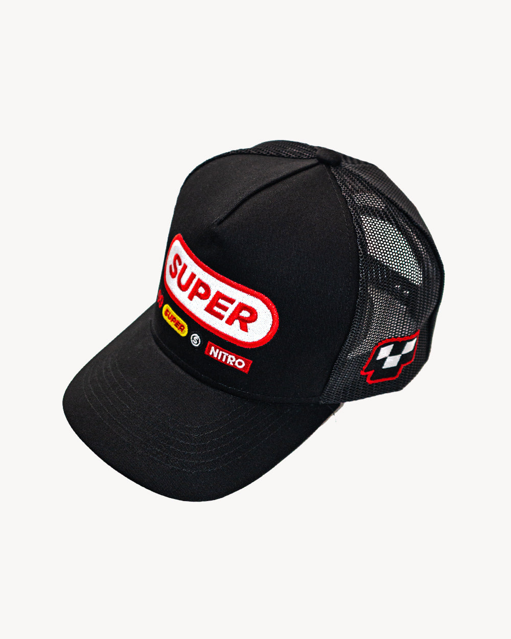 Cell Snapback Black cap featuring unique embroidered designs and a breathable mesh back for comfort.