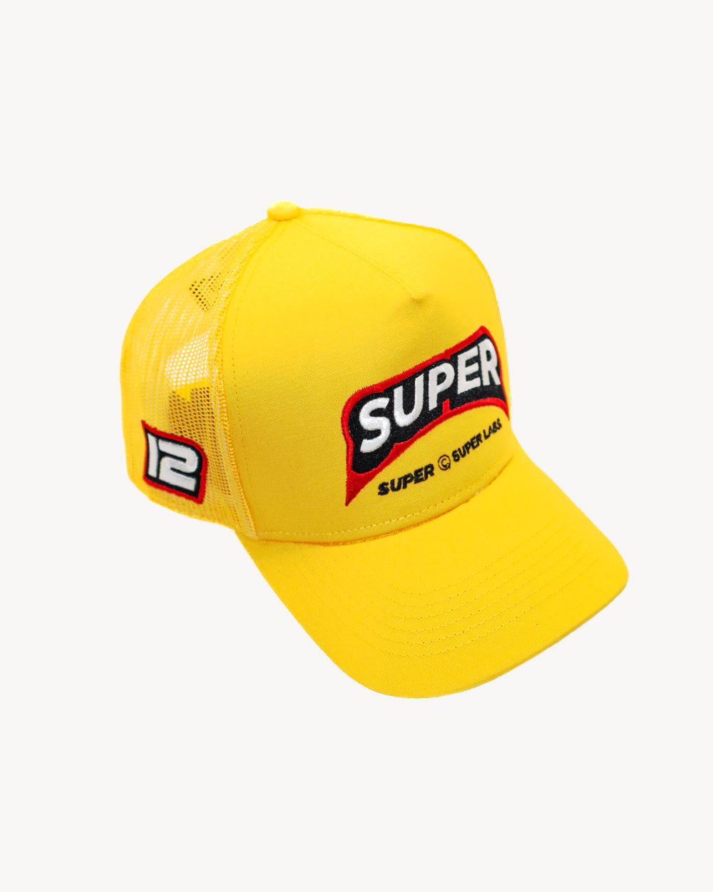 Vamp Snapback Yellow hat with unique embroidered designs and mesh back for a comfy fit.
