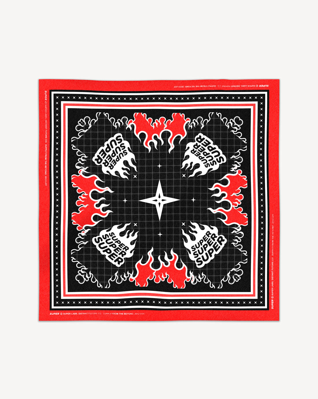 Heat Red scarf with flame-inspired inferno print, 60x60cm cotton bandana, perfect for layering and stylish accessories.